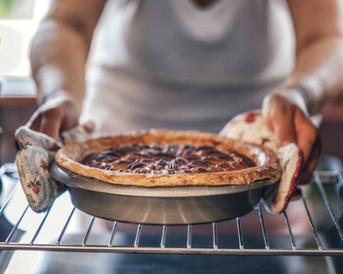 Baking Pecan Pie in The Oven for Holidays